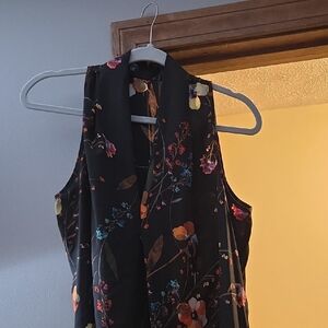 Spense Black Floral Sleeveless Blouse with Multicolor Prints